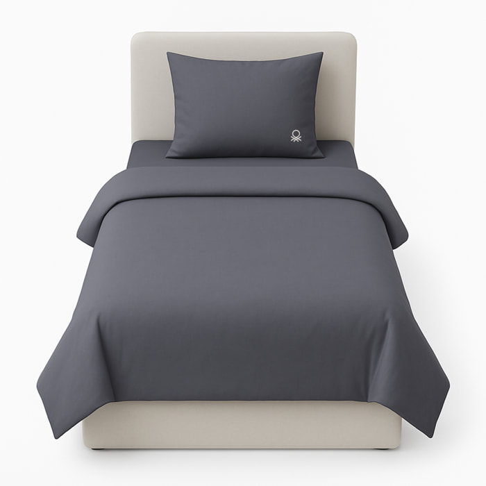Set 2pc cama (1pc 150x220cm funda nórdica + 1pc 63x63cm funda de almohada) gris y beige tevere benetton 70%algodón + 30% poliéster