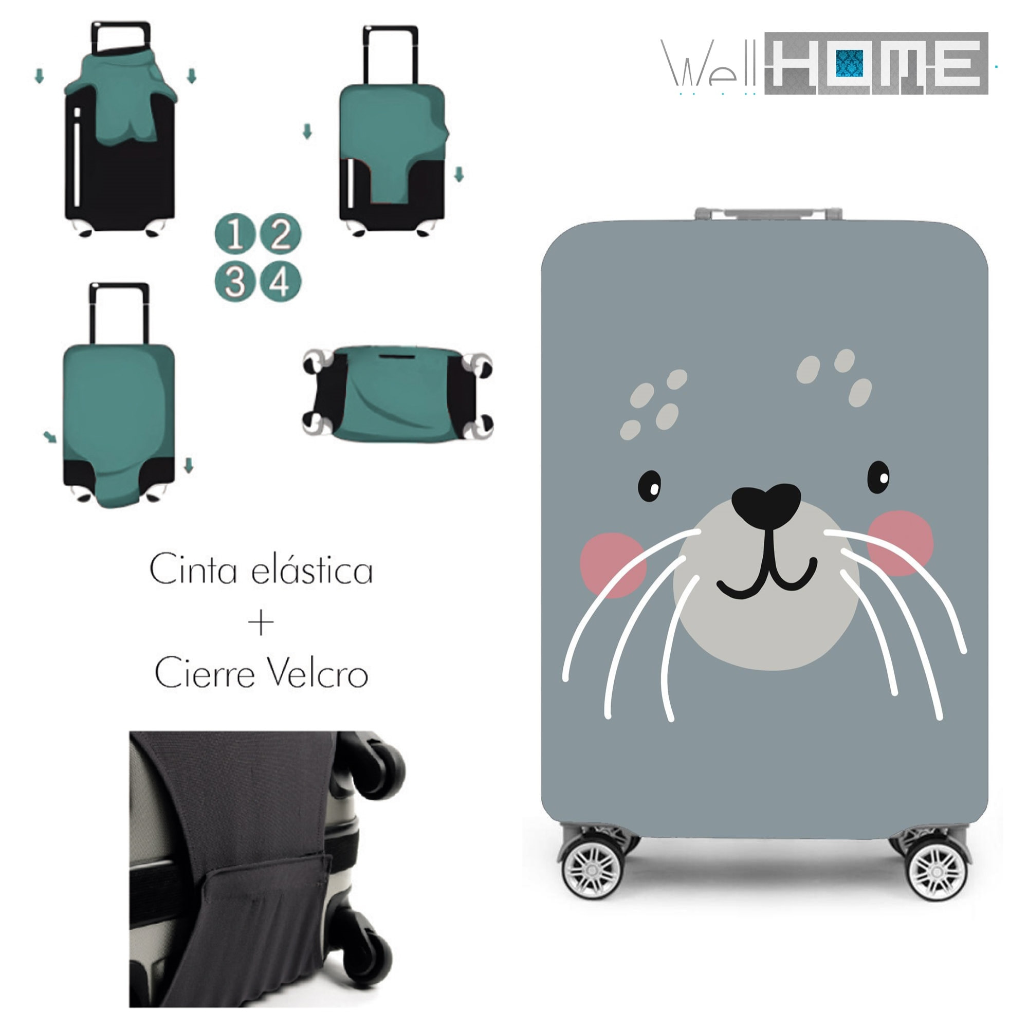 Funda protectora 'cutie cat' para maleta reutilizable con cremallera