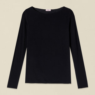 Oltre - T-shirt misto cashmere scollo a barchetta - Nero