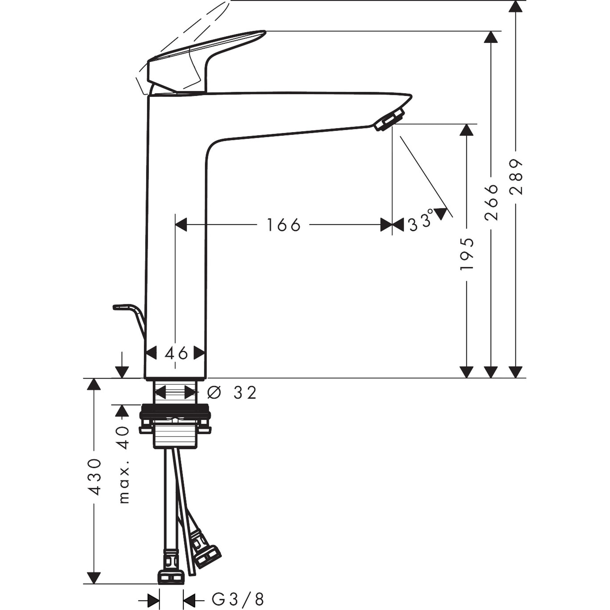 Mitigeur de lavabo 190 avec tirette et vidage synthétique chromé Logis
