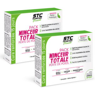 Pack Minceur Totale - Cure Perte de Poids 3 en 1 - Brûle & Déstocke les graisses installées - Convient aux Vegan - Actifs Naturels - Sans Gluten - Pilulier offert - Lot de 2