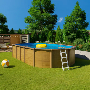 Piscine hors sol acier ovale 7,30 x 3,65 x 1,32 m aspect bois OSMOSE