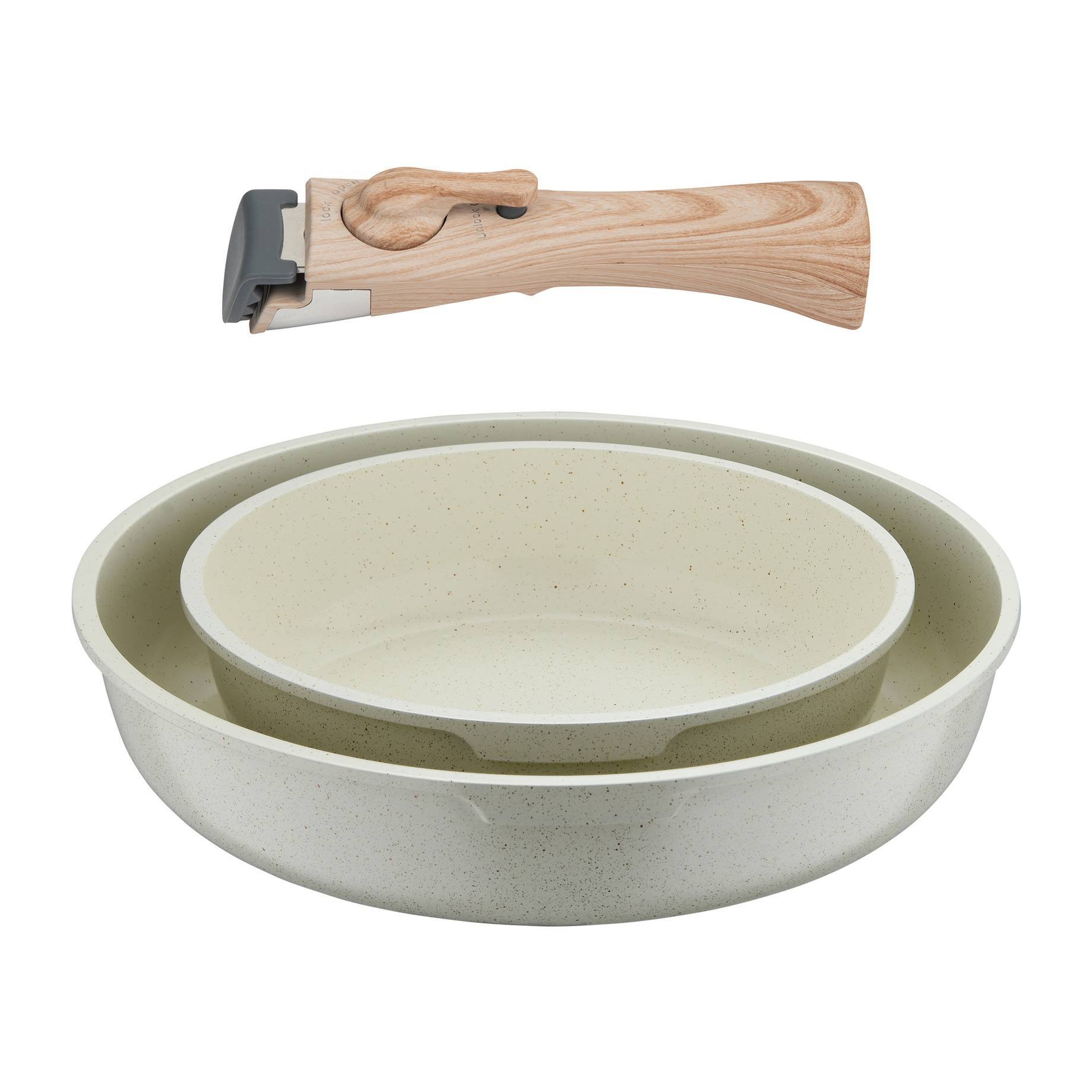 juego de 2 sartenes ø22ø26cm aluminio fundido blanco + mango desmontable