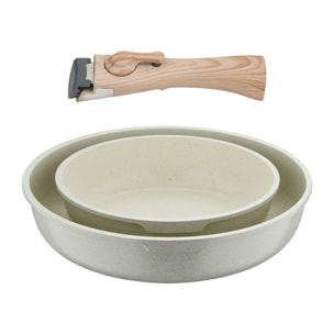 juego de 2 sartenes ø22ø26cm aluminio fundido blanco + mango desmontable