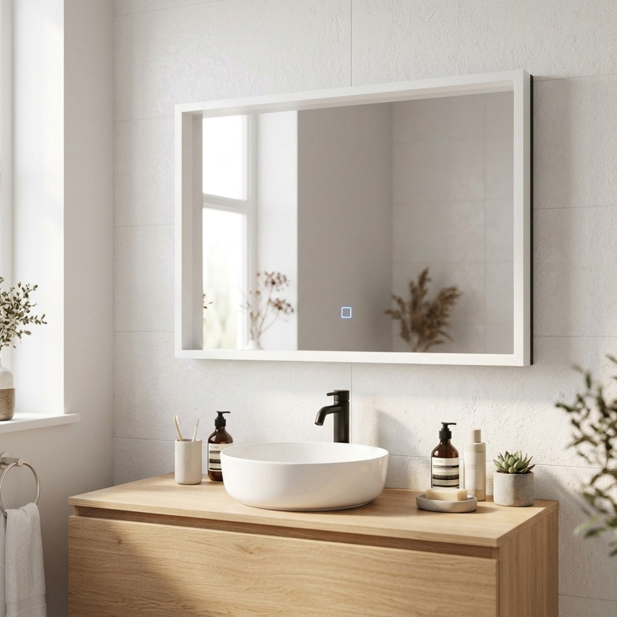 Miroir LED rectangulaire 80x60 cm avec capteur tactile SAT Vision (SATZVIOBLED6080)
