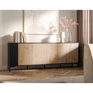 Cambridge - buffet bas - effet bois et noir - 4 portes - 200 cm - Bois / Noir