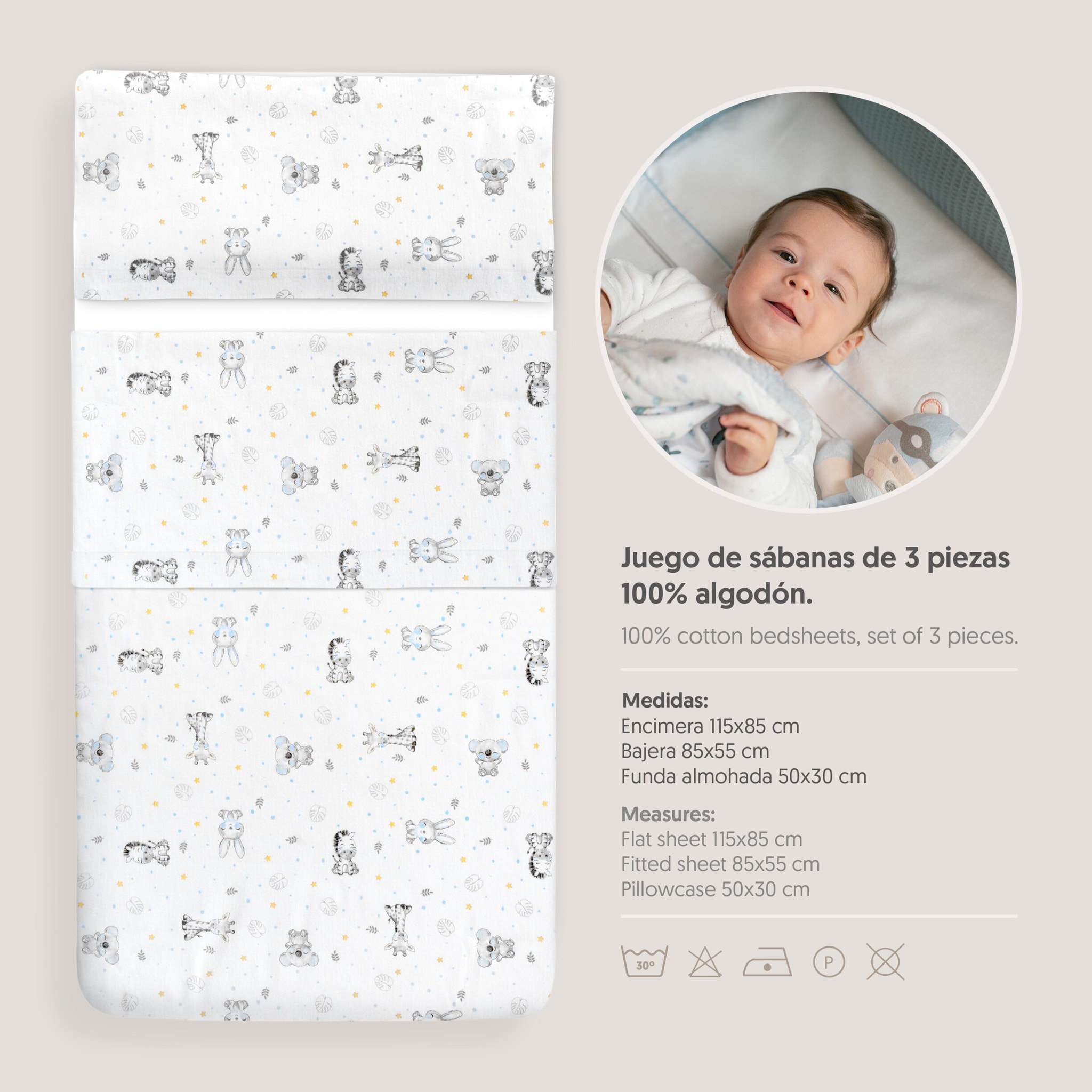 Triptico Minicuna Franela Modelo Koala Bco/Azul