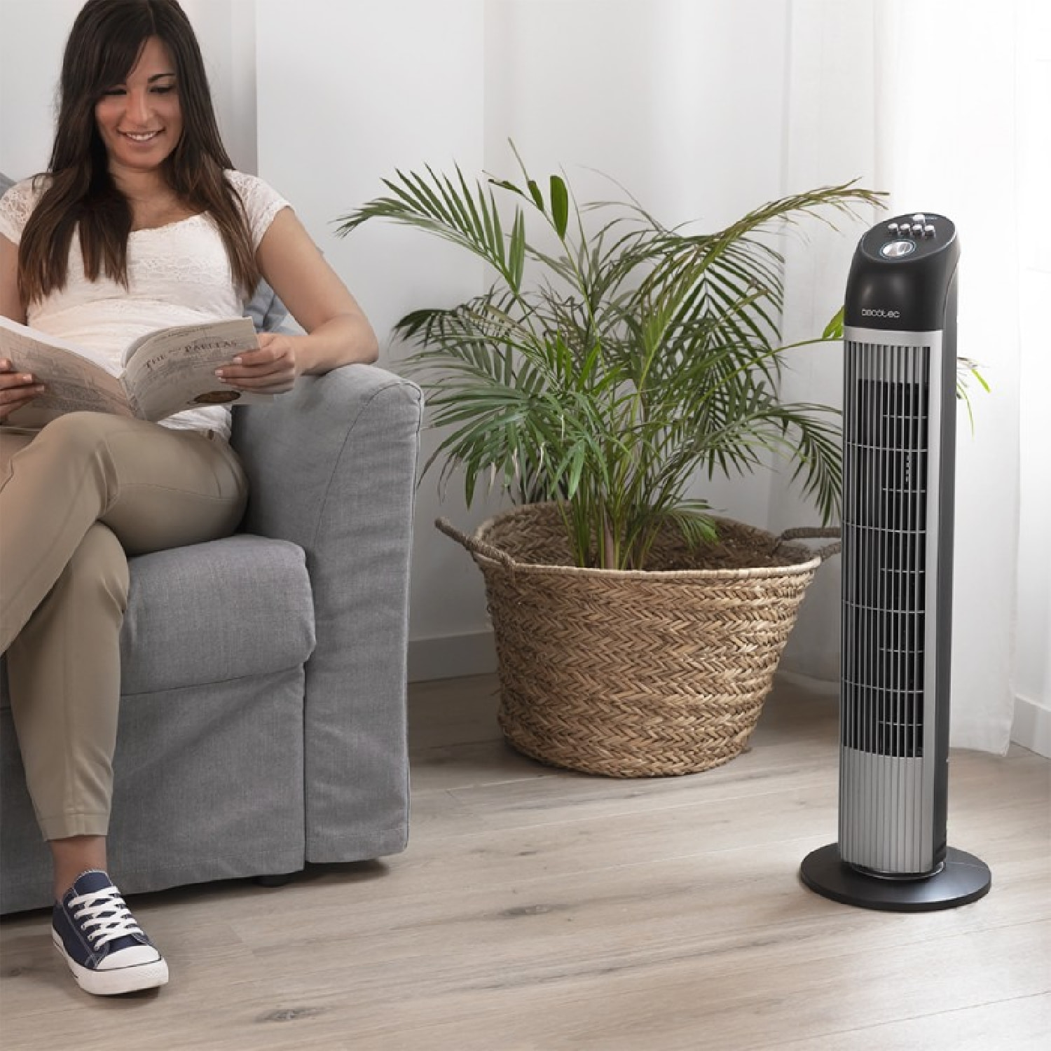 Ventilador de Torre con Temporizador EnergySilence 850 Skyline. 45 W, Altura 33"