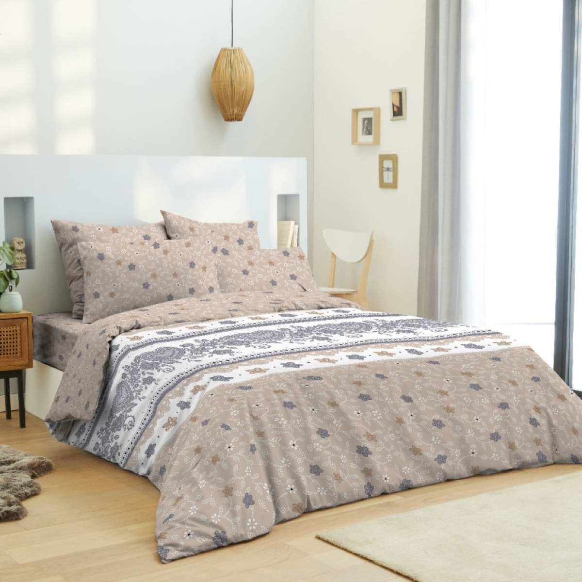 Pack complet housse de couette réversible Heart taupe