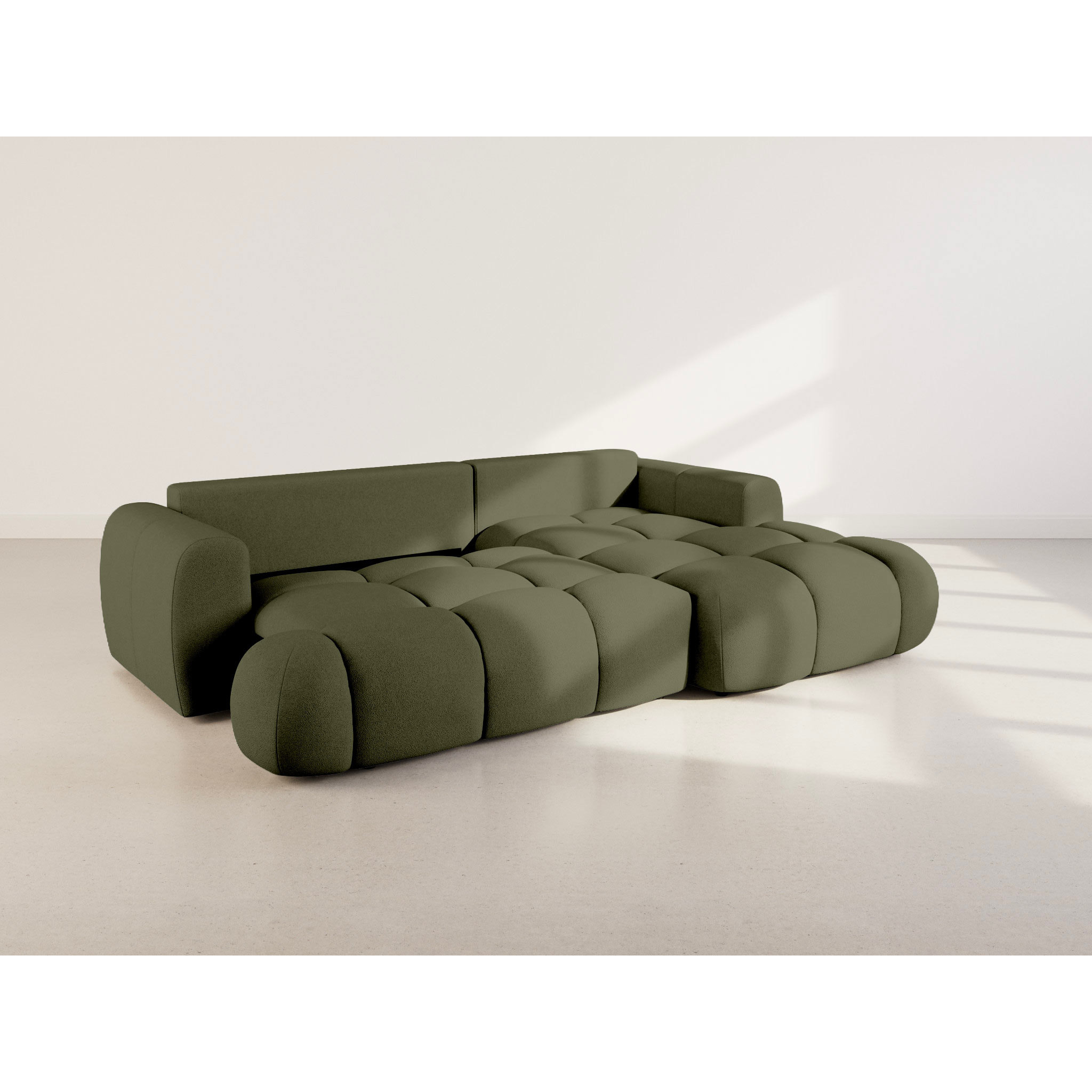 Yulin - Canapé d'angle droit 4 places convertible avec coffre en tissu bouclette - Vert