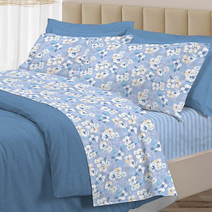 Completo letto indie azzurro in cotone 100% cotone