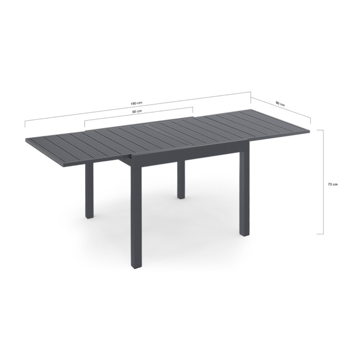 Table de jardin extensible en polywood gris anthracite 90-180cm