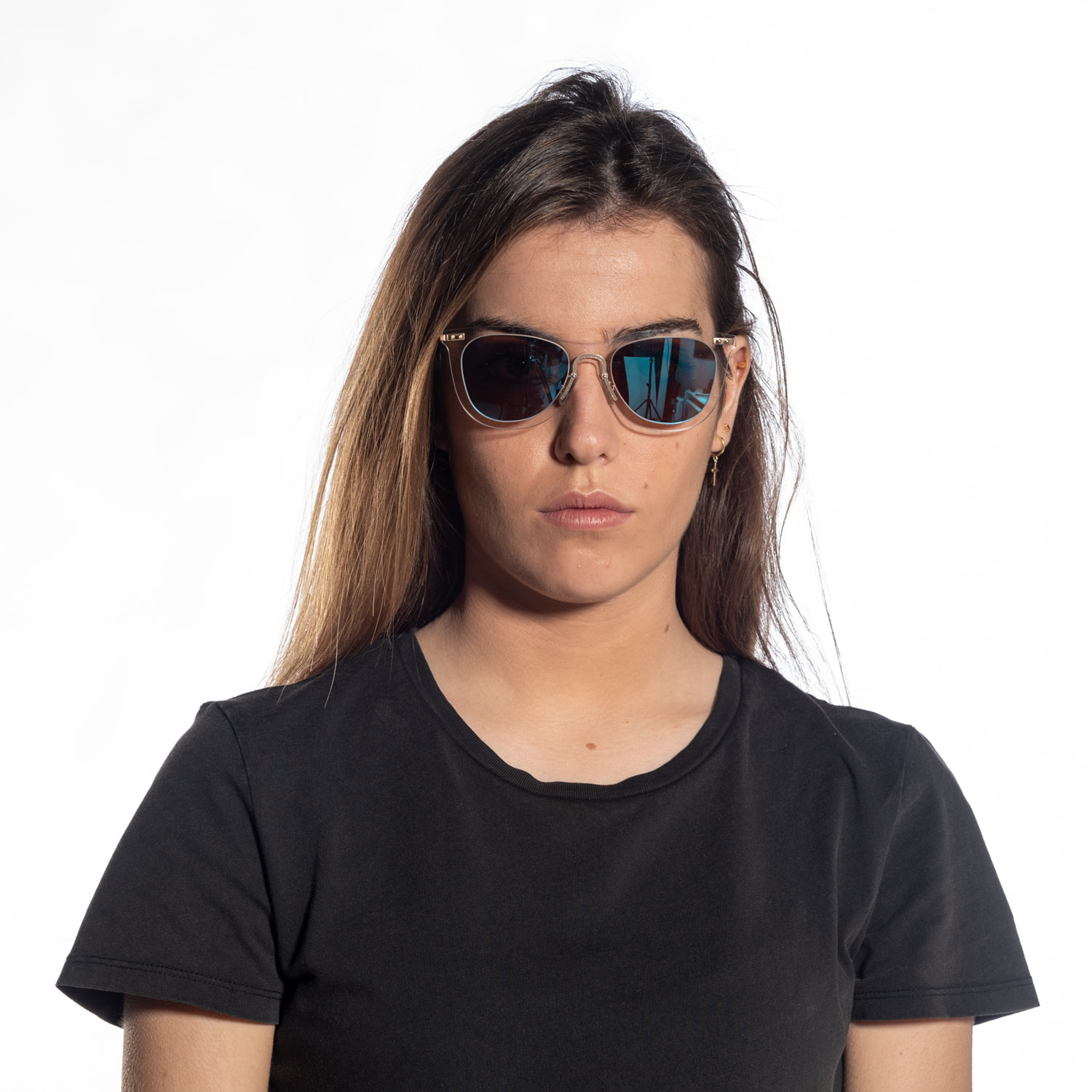 Gafas de sol PALO ALTO ARLES - Blanco transparente / Espejo azul cielo y patillas de metal dorado mate