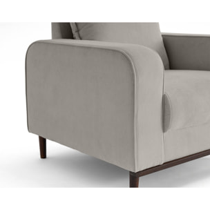 Albane - fauteuil en velours côtelé pieds bois foncé - Gris clair