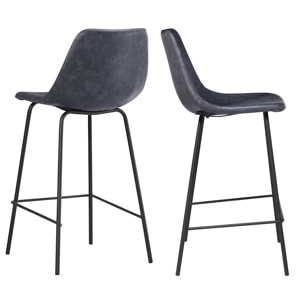 Lot de 2 tabourets de bar vintage LUCIEN gris foncé - Hauteur d'assise 65cm
