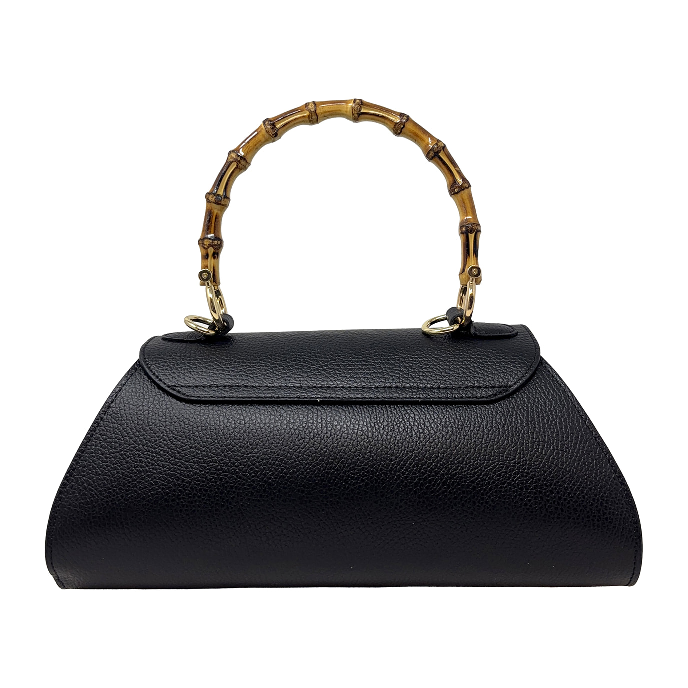 Borsa a Mano Elegante da Donna con Manico in Bambu in Pelle Martellata