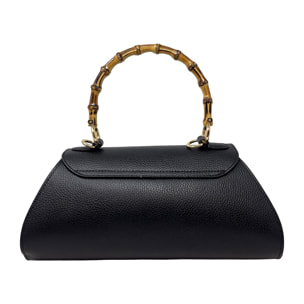 Borsa a Mano Elegante da Donna con Manico in Bambu in Pelle Martellata