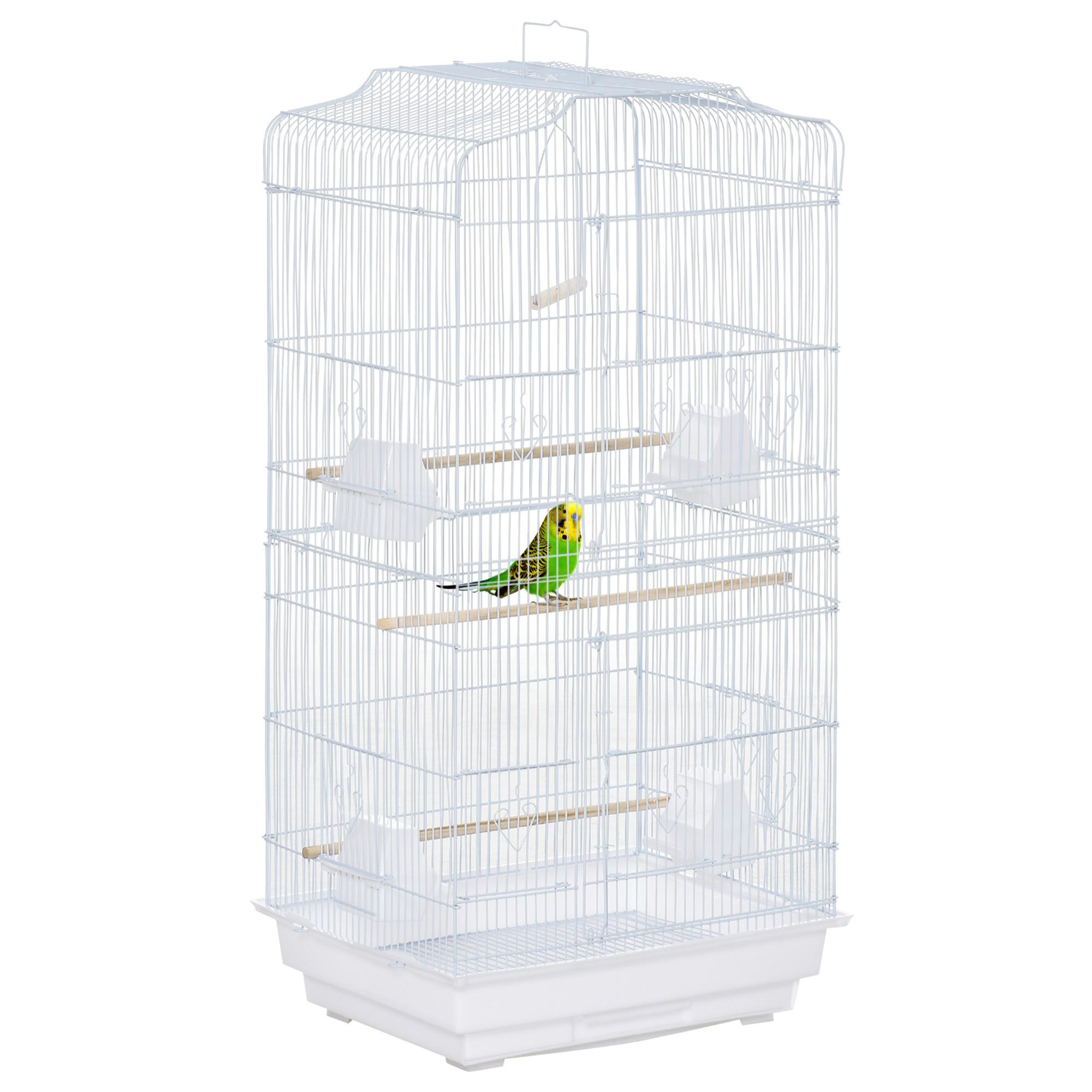 Jaula para Pájaros con Puertas Comederos Bandeja Extraíble 47,5x36x91 cm Blanco