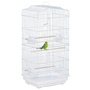 Jaula para Pájaros con Puertas Comederos Bandeja Extraíble 47,5x36x91 cm Blanco