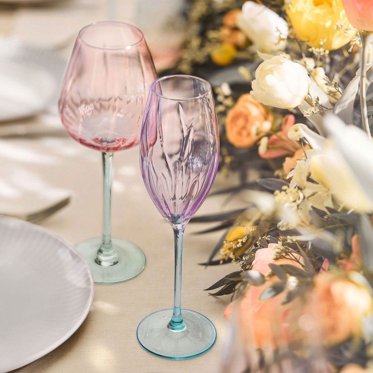 4 copas de champán de colores 21 cl Swirly Spring - Cristal d'Arques