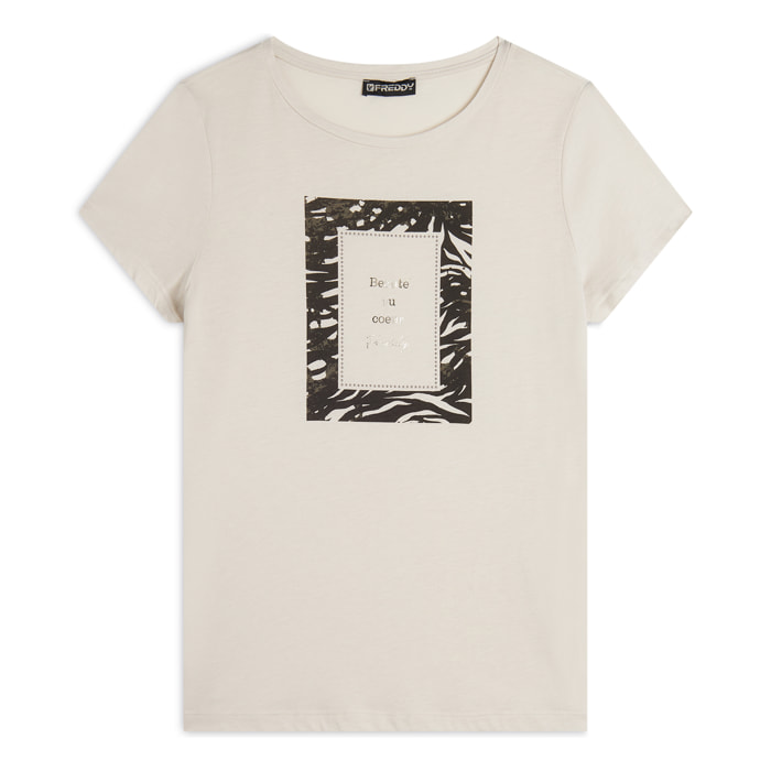 T-shirt regular fit con grafica e borchie dorate