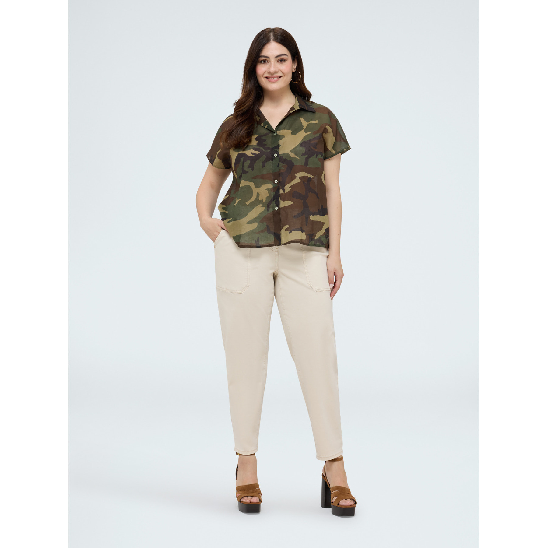 Fiorella Rubino - Camicia camouflage in cotone - Verde militare