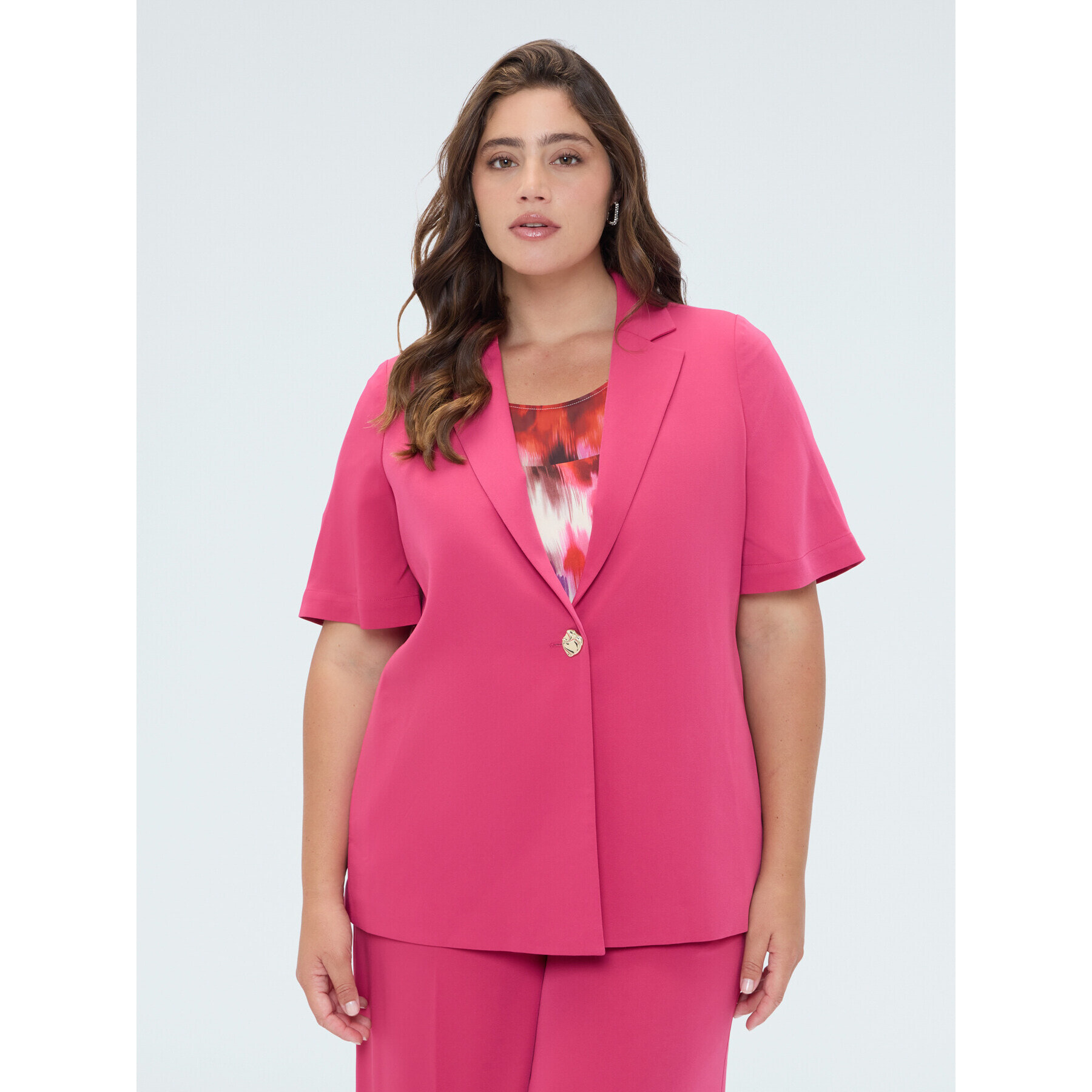 Fiorella Rubino - Blazer fluido con bottone gioiello - Fucsia