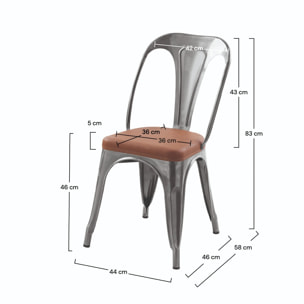 Lot de 2 chaises en métal gris et cuir synthétique marron - Charly