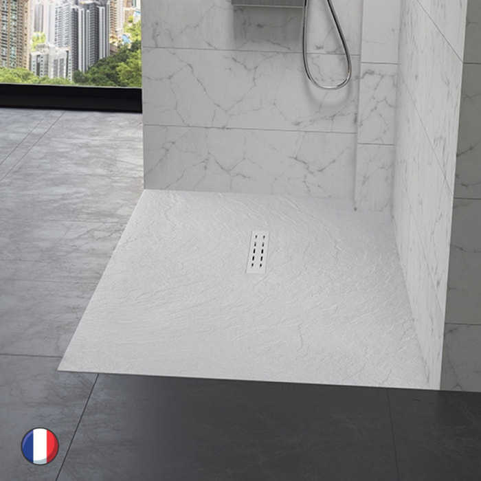 KINEDO Receveur antidérapant 140 x 90 Kinestone biolith rectangle blanc