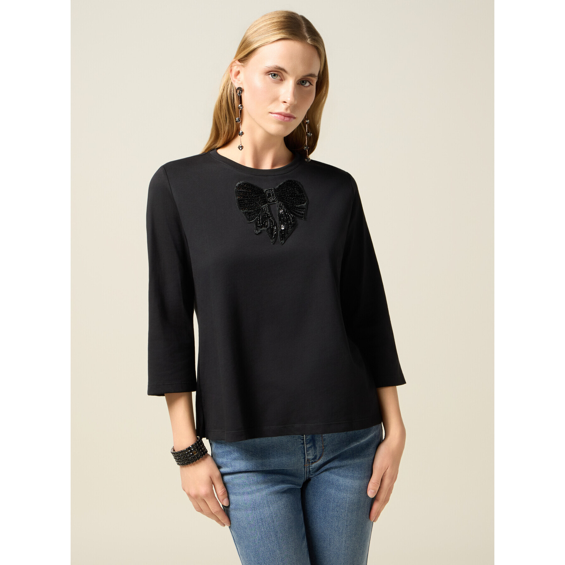 Oltre - Camiseta de jersey con parche de lentejuelas - Negro