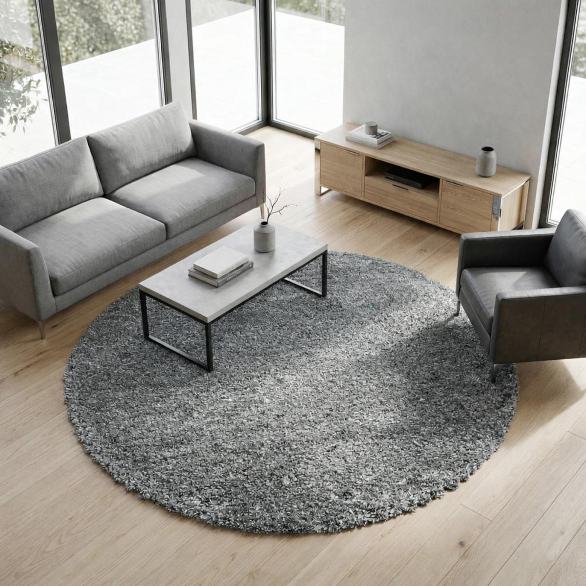 Tapis longs poils shaggy tissé motif uni TENI