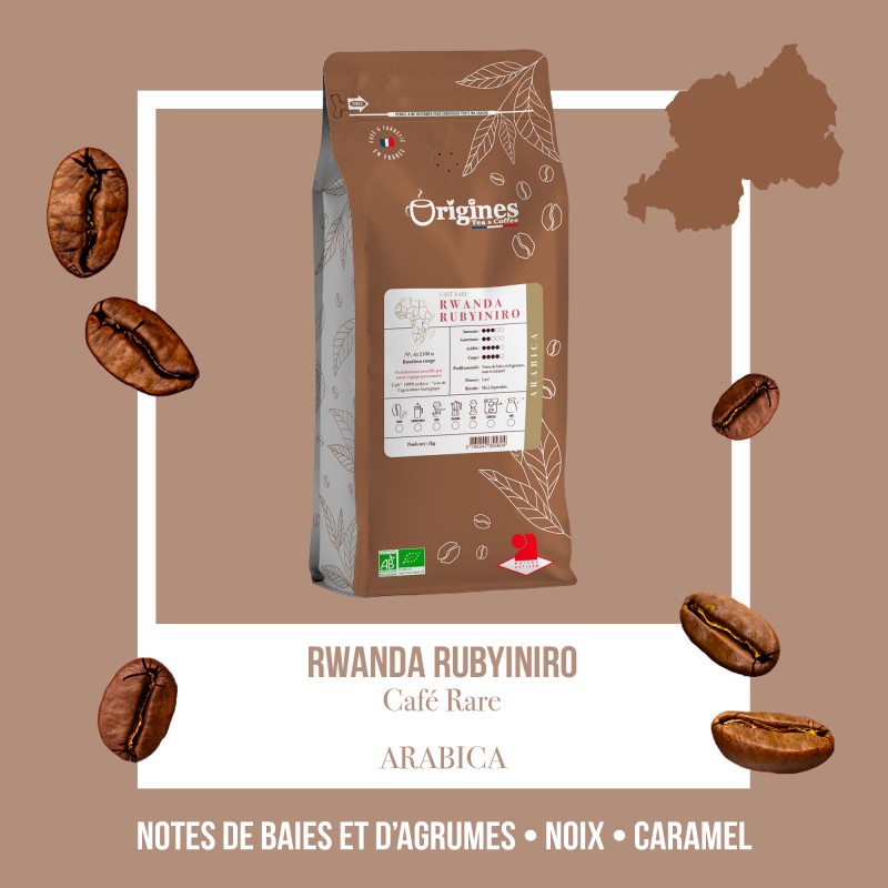 Café Rare Bio - Rwanda Rubyiniro - Pur Arabica - Grain 1kg