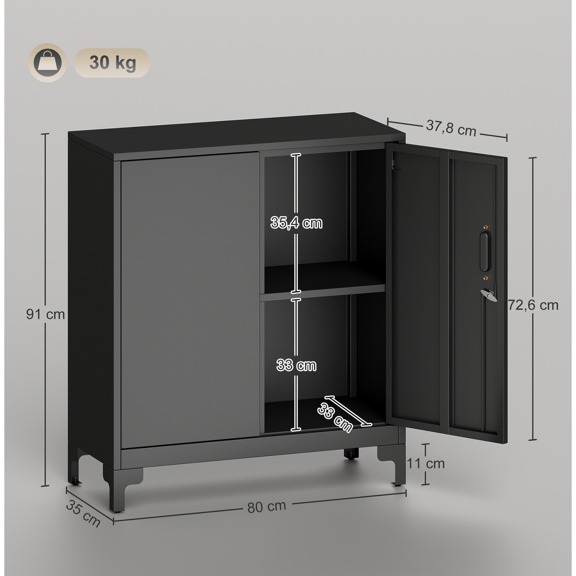 Armoire de bureau métal verrouillable 2 portes étagère