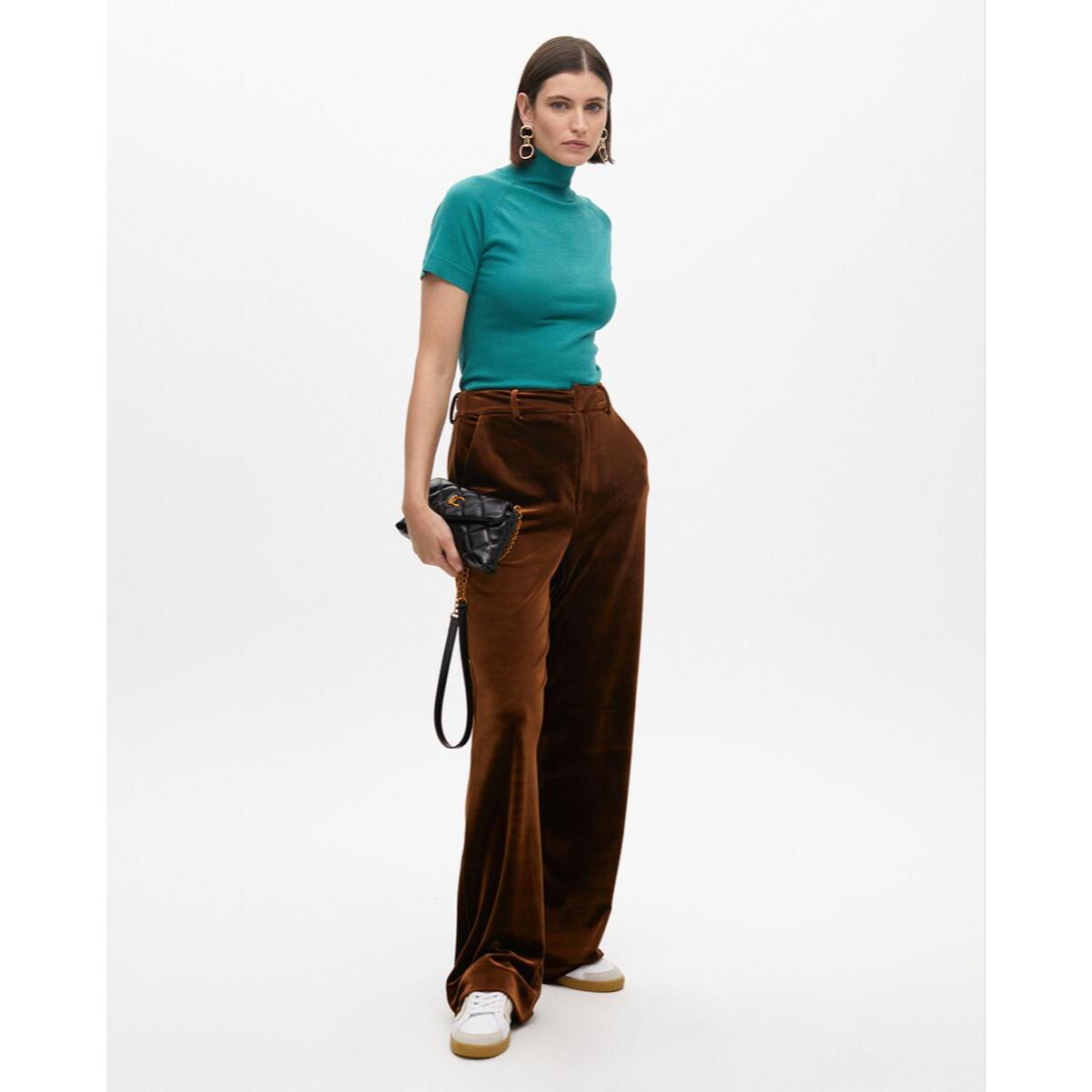 Pantaloni Ampi in Velluto con Righe Laterali