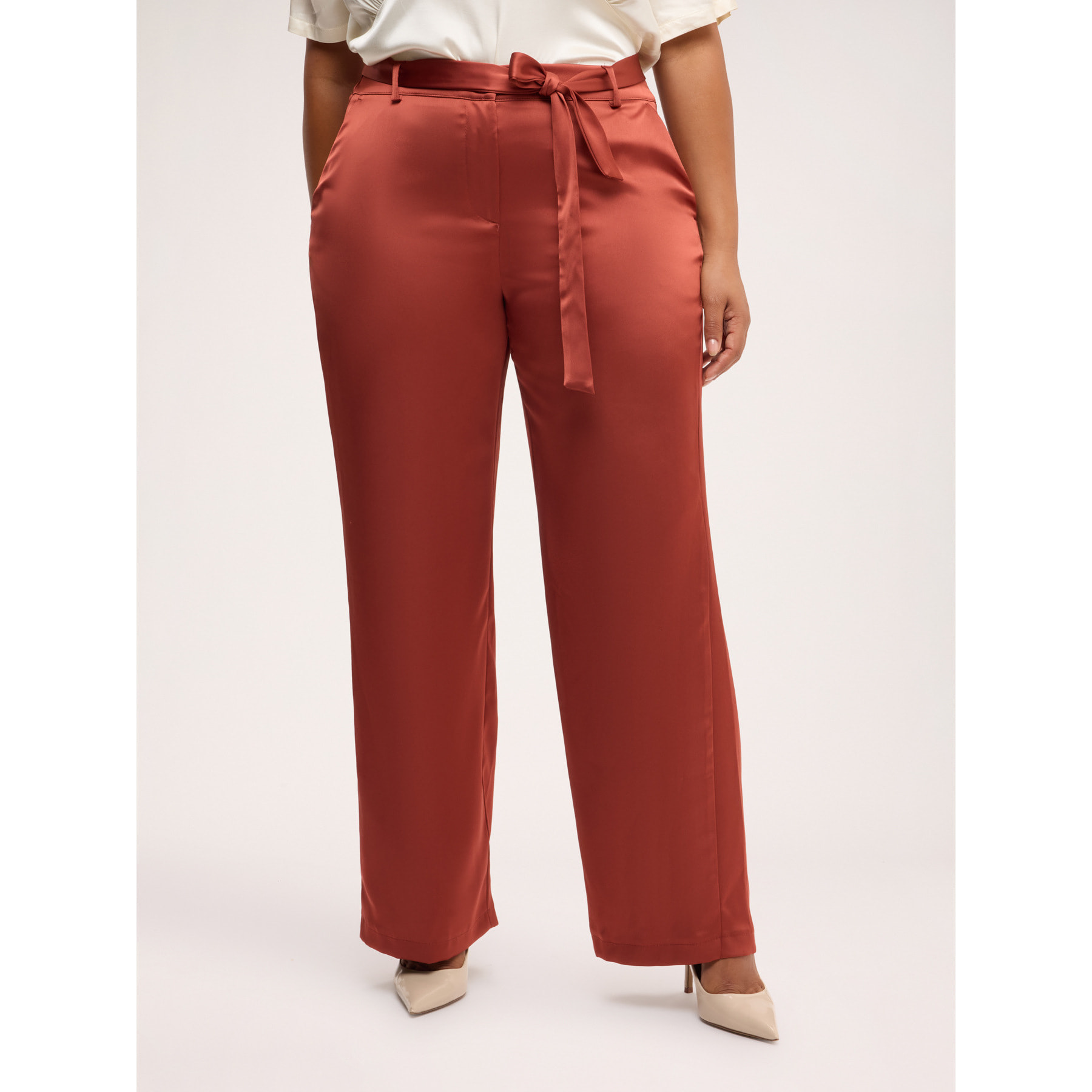 Fiorella Rubino - Pantaloni in raso con cintura - Marrone