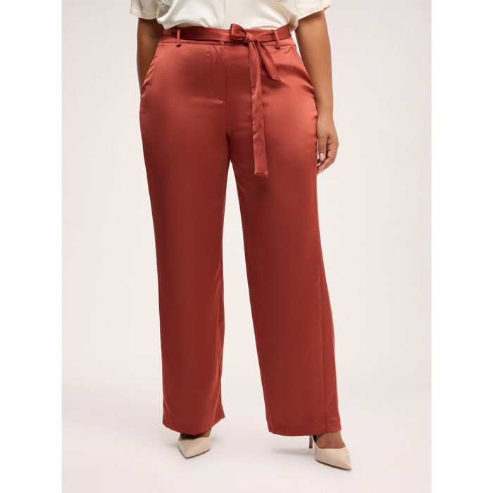 Fiorella Rubino - Pantaloni in raso con cintura - Marrone