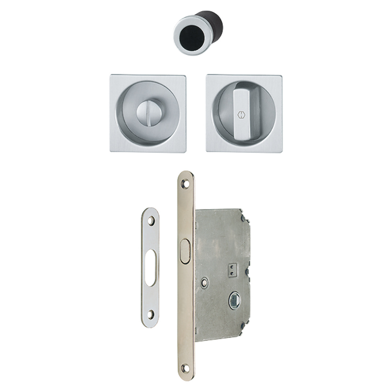 Set 1 aluminium pour porte coulissante 4920 F94-1 carré aspect chromé satiné, aveugle sans gâche, cuvette + doigt - HOPPE - 3948251
