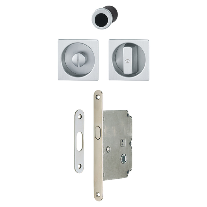 Set 1 aluminium pour porte coulissante 4920 F94-1 carré aspect chromé satiné, aveugle sans gâche, cuvette + doigt - HOPPE - 3948251