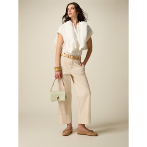 Oltre - Pantalones cropped de mezcla de algodón - Beige