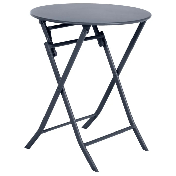 Table de jardin pliante ronde "Greensboro" graphite 2 places en acier traité époxy