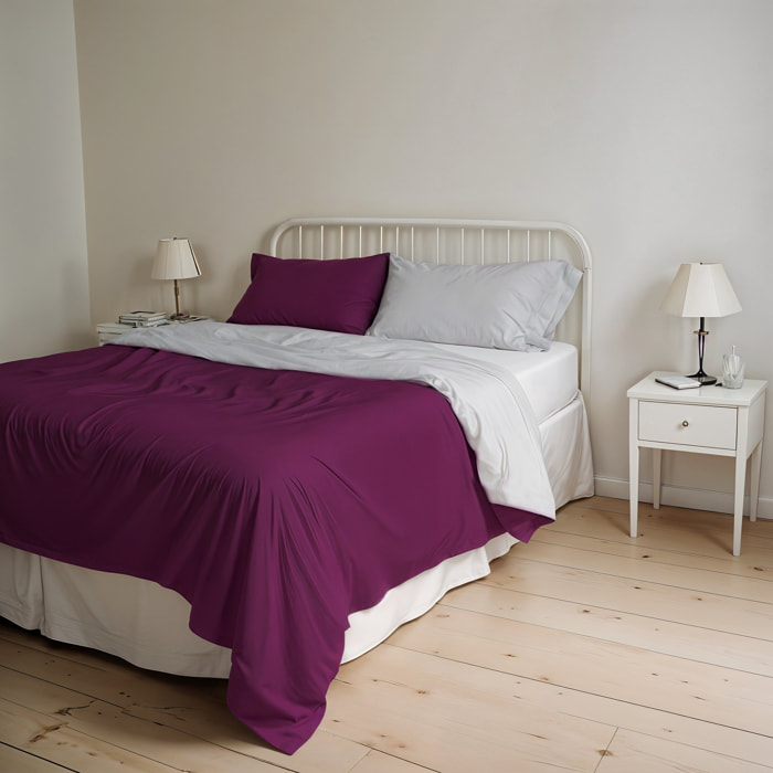 PARURE COPRIPIUMINO NATURAL COLOR, 100% Cotone, Made in Italy - FUCSIA/GRIGIO CHIARO