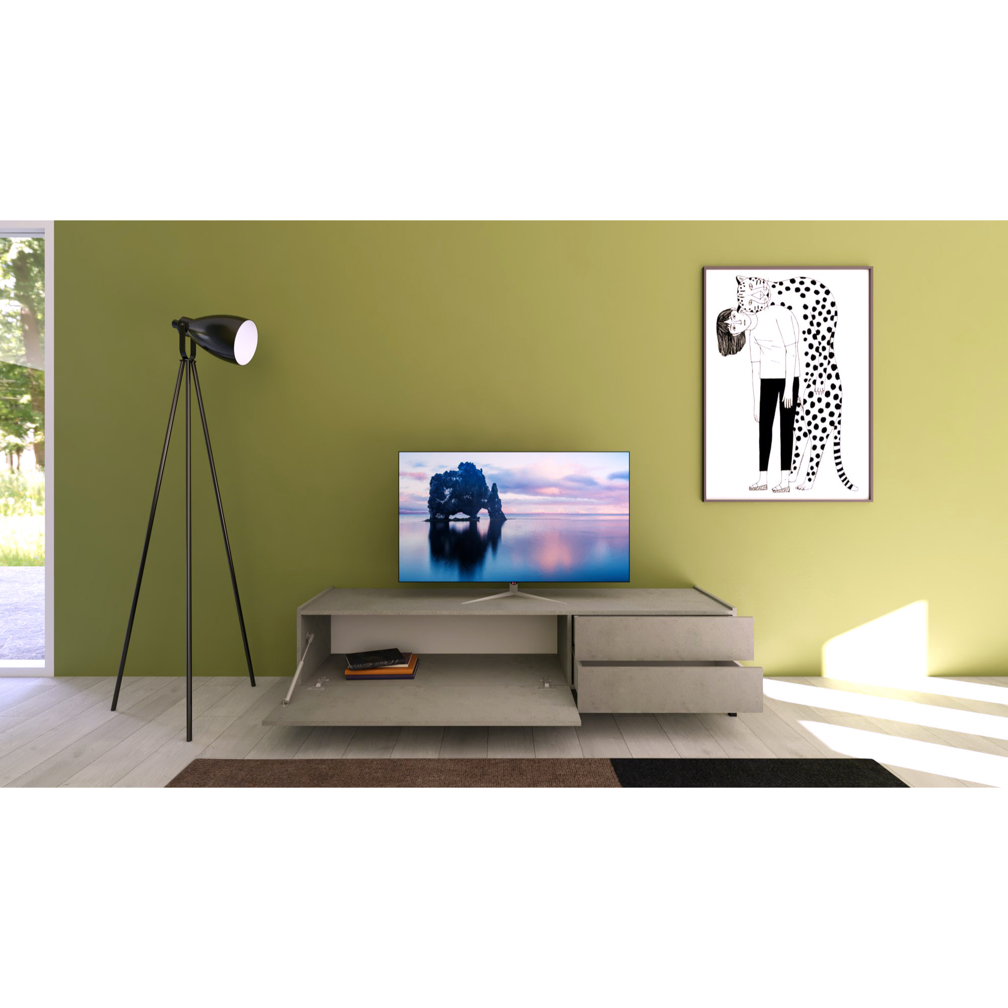 Porta TV 1 ribalta/2 cassetti 160x42x40 cm Solaria cashmere