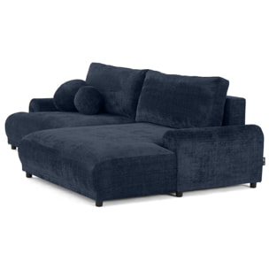 Nelly - canapé d'angle droit 4 places convertible avec coffre en velours texturé - Bleu