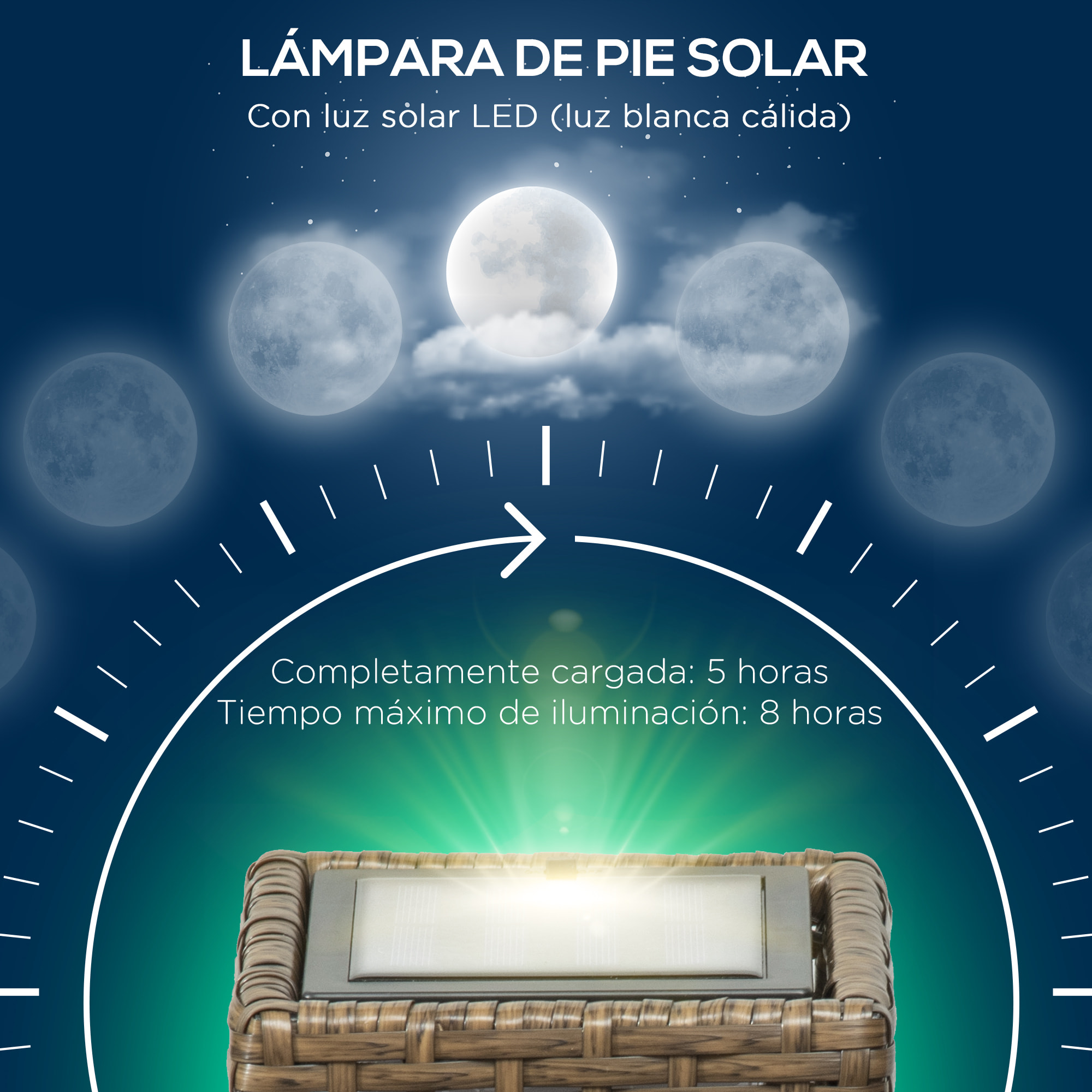 Linterna de Jardín de Ratán Sintético Farola Solar con Luces LED Encendido y Apagado Automático para Terraza Balcón Patio 15,5x15,5x46 cm Arena