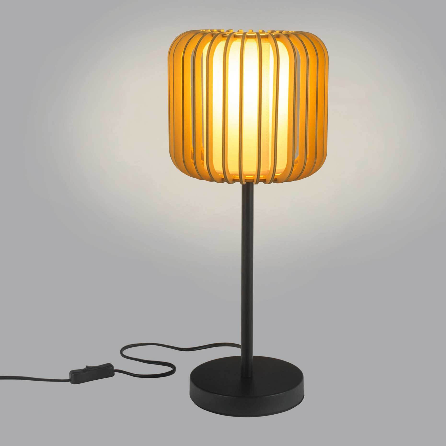 Forlight Viva sobremesa en negro y madera clara para bombilla E27