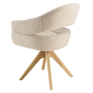 UGO - Chaise pivotante 360° en tissu beige dossier arrondi, pieds bois UGO