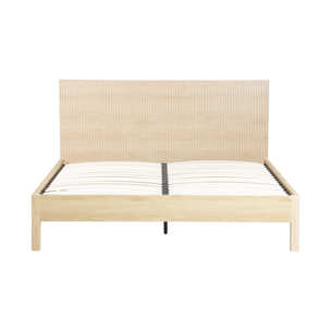 Lit avec sommier à lattes et tête de lit 160x200cm décor bois LINEAR