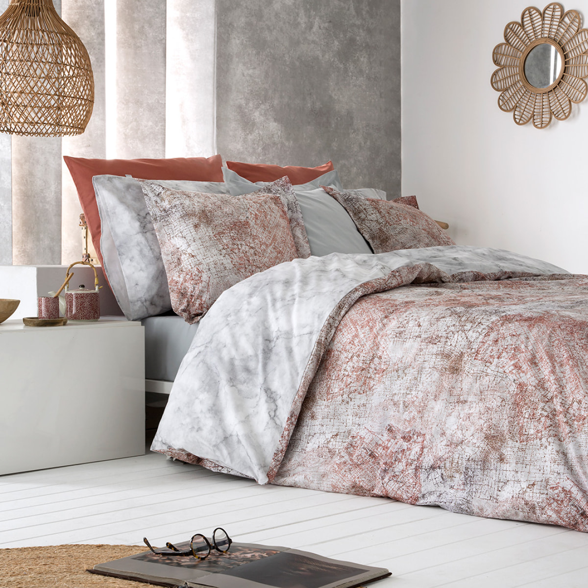 Housse de couette réversible OBA en coton percale - gris - vendue seule