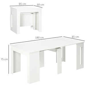 Mesa de Comedor Plegable para 4-6 Personas con Alas Abatibles 180x85x75cm Blanco