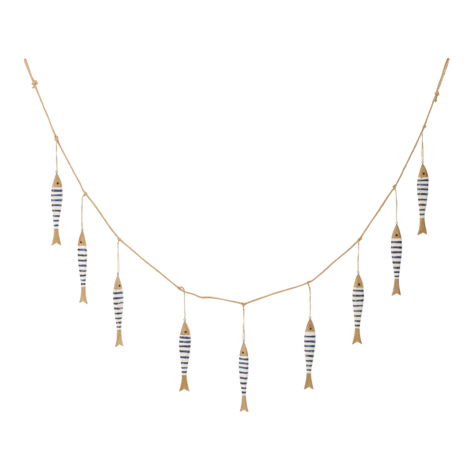 J-Line Guirlande 9 Poissons - bois - bleu/blanc